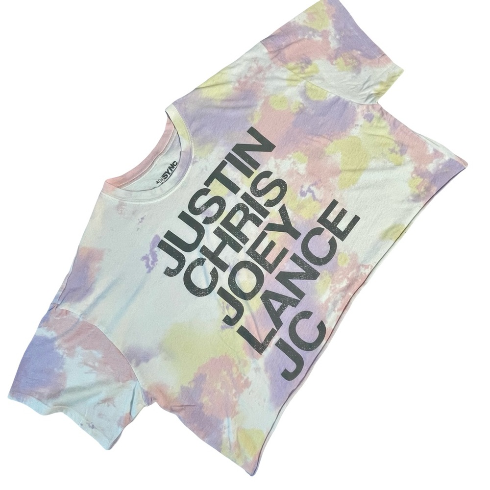 NSYNC Justin Chris Joey Lance JC Tie Dye Cropped Cotton-Poly Band T-Shirt Sz L - Picture 7 of 8